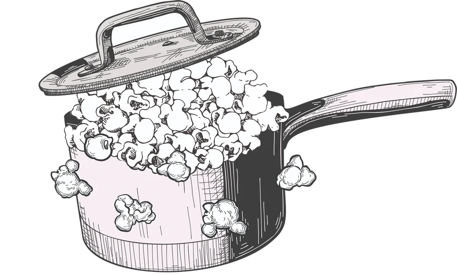 Illustration of a pot overflowing with popcorn